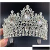 Jóias para cabelos cor da cor da cor da cor de cristal da cor da coroa grande da coroa Bridal Tiara Women Women Beauty Pageant Acessórios para a noiva Drop Deliv Dhgarden Dhq9h