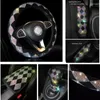 Steering Wheel Covers Rhinestone Set Car Cover Pad Support Armrest Handbrake Gear Decoration Bling Accessories For Woman