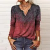 Women's TShirt Ethnic Bohemian Tshirt Spring Autumn V Neck Casual Vintage Long Sleeve Tops Oversize Button Printed Pullover Shirt 230512