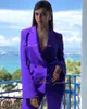 Calças de duas peças femininas femininas de peito duplo roxo conjunto de 2 peças (calças de jaqueta) Slim Casat Blazer Coat Alfaiate Feito Formal Party