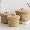 Organization Cosmetics Storage Box Jute Woven Basket Tabletop Key Remote Control Container Snack Case With Cover Organizer ECO Friendly