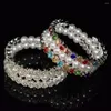Brazalete AOUSIX, pulsera de perlas de cristal, brazaletes multicapa de diamantes de imitación para mujer, brazaletes chapados en oro y plata, pulseras, joyería, regalo para niña
