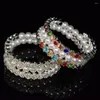 Bangle Aousix Crystal Pearl Bransoletka Panie Rhinestone wielowarstwowe Bransolety Mankiety Złote Srebrne Plane Bracelets Biżuter