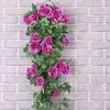 Fleurs décoratives ornement fournitures de fête bricolage tenture murale plantes de Simulation florale réaliste Roses guirlande rotin artificiel