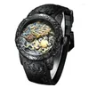 Начатые часы Biden Gold Dragon Sculpture Quartz Workes для мужчин Relojes Hombre Водонепроницаемые силиконовые ремешки.