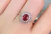 Pierścienie klastra Naturalne i prawdziwy rubinowy pierścień 925 Srebrna biżuteria