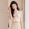 Two Piece Dress 2023 Korean Edition Shirt Set Women's Polo Neck Bow Vertical Stripe Professional Fit Commuter Work Suit Large Formal