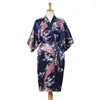 Ethnic Clothing 9Color Satin Japanese Style Kimono Women Yukata Dress Traditional Peacock Thin For Adult Loose Pajamas