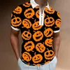 Polos pour hommes Halloween Style imprimé été fermeture éclair col polos décontracté à manches courtes surdimensionné pull mode hauts hommes vêtements 230512