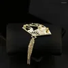 Brooches Upscale Retro Fan-Shaped Tassel Brooch High-End Women's Pin Cheongsam Dress Corsage Accessories Pearl Rhinestone Jewelry
