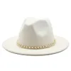 Chapeaux à large bord Mode 18 Couleurs Hommes Femmes Feutre De Laine Chapeau Fête Formelle Jazz Trilby Fedora Gland Jaune Blanc Rose Panama Cap1254z