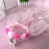 Akcesoria do włosów Wedding Tiul Flower Girls Welle z wstążką Elegancka panna młoda długa dziewczyna welon plisowana korona