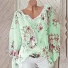 Camicette da donna Boho Camicie con lacci Floreale Manica lunga Allenamento Elegante scollo a V Pullover allentato Top Oversize Ufficio Blusa Mujer Moda 2023