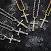 Baguette cz Stein Großkreuz Jesus Anhänger Halskette Mikro -Set Kubikzirkon real Gold plattiert Männer Frauen Hip Hop Schmuck Ästhetik Kristall Collier Geschenke für Männer Frauen