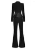 Women's Two Piece Pants Black Suit Double Row Button Short Coat Horn Trousers Thickened In Winter Femininity Office Formal Occasions 2023