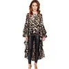 Women's Blouses Fashion Leopard Girl's Blouse Lantern Sleeve Casual Top Swallow Tail Islamism For Muslim Women Many Colors