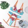 Bikini Air Bh Panties Women New Sexig låg midja Thongaduloty underkläder Kvinnor Erotiska underkläder Sensuella spetsar och trosor Set Mesh Transparent broderad strumpeband ut