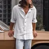 Camisas casuais masculinas Tamas brancas masculinas Camiseta Man Blusa de manga comprida Linha de linho de algodão vintage LOLH