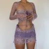 Vestido de dos piezas Casual Mujer Falda Conjunto Camisa Mini See Through Party Night Clubwear Ropa para Outfit 230512