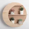 Organization Nordic Round Wooden WallMounted Moon Shaped Frame Simple Art Hanging Flower Pot Storage Shelf Home Supplies