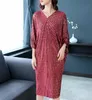 VESTIDO ISSEY outono feminino plissado temperamento mangas morcego solto enrolado saia de quadril