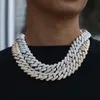 Дизайнерское ожерелье с камнем Муазанна, 25 мм, ледяное кубинское звено, мужская золотая цепочка, ожерелье-цепочка из белого золота 14 карат, позолота, 2 ряда бриллиантовых украшений, кубинская цепочка 16 "-35"
