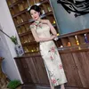 Roupas étnicas estilo chinês vestido formal cheongsam mulheres cetim de seda longa qipao vintage elegante flor flor