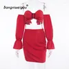 Vestidos de trabalho saia vermelha de algodão colheita acolchoada bralette de 2 peças conjunto mulheres verão trafue sleeve bandeau mini dois
