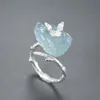 Avec des pierres latérales Lotus Fun Réglable Aquamarine Big Jewel Butterfly Ring Femme Original 925 Sterling Silver Dating Luxury Exquis Jewelry 230512