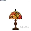 Lâmpadas de mesa Bochsbc Tiffany Style Lamp Bouquet de rosas Leaf Multi Color Glass Glass Desk Home Dimning Pompo Decor