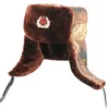 Męski armia wojskowy kapelusz rosyjska ushanka sowiecka odznaka bombowca kapelusze zima czapka earflap termiczna faux fur caps232o