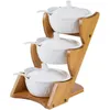 Storage Bottles Ceramic Kitchen Seasoning Pot Kitchenware Set Household Salt Sugar Box Wooden Rack Tank