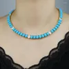 Цепи овальная форма белая CZ Blue Turquoises Каменная теннисная цепь 16 ”Choker Women Ожерелье летние модные украшения