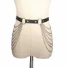 Belts 2023 Women Vintage Punk Body Harness Chain Waist Belt Leather Layered Belly Stocking Suspenders