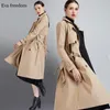 Korki damskie płaszcze wiosenne i jesienne modne wiatrówki z szarfami Europejski Amerykanin podwójnie piersi EF18018