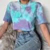 Women's T Shirts Women T-shirt Tie-dye Short-sleeved O-neck Top Casual Loose Ladies Neon Print Short Clothes Summer Fashion Tops