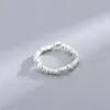 Vittguldpläterat solid 925 Sterling Silver Oregelbunden trasig silverstapelbar ring för kvinnor naturliga sötvattenpärlringar