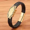 Charm Armbanden TYO Hoge Kwaliteit Roestvrij Staal Zwaard Patroon Gevlochten Leer Voor Mannen Magneet Gesp Bangle Groothandel Accessoires Gift