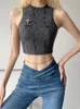 Kadın Tankları 2023 Koyu Vintage Peri Grunge Y2K Street Giyim Yelekleri Gotik Yıpranmış İçi Boş Dış Tank Tops 90s Bodycon Kadın Moda Kargo mahsulü