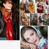 Halsdukar för kvinna tryck halsduk rysk etnisk stil bomullsblommar mönster tofs vinter varm fyrkantig filt sjal