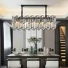 Chandelins Luzes negras Lideradas para sala de estar Retângulo Ilha da ilha moderna decoração de casa Lâmpadas penduradas de cristal