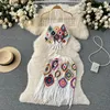 Two Piece Dress Summer Two Piece Set Women 2023 Summer New Patchwork Fashion Hook Flower Hollow Indie Folk Suits Camis + Mini Bodycon Skirts