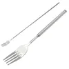 Dinnerware Sets Long Cutlery Forks Silver Dinner Fruit Dessert Stainless Steel Bbq Extendable Kitchen Accessories