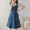 Oversize Overalls Dresses Women Spring Summer Fashion Sleeveless Strap Denim Dress Teen Girl Korean Blue Jeans Dress Knee Length