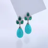 Dangle Earrings Longyuan Blue Aventurine Natural Gemstone Synthetic Pine Water Drop Long 925 Sterling Silver Women