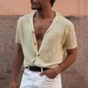 Männer Polos Gentleman Solide Gestrickte Strickjacke Shirts 2023 Frühling Sommer Hemd Kurzarm Sexy V-ausschnitt Tasten Baumwolle Kleidung