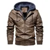 Hommes de Fourrure Faux Automne Hiver Chaqueta Moto Hombre Moto En Cuir Veste Hommes Chaud Coupe-Vent À Capuche PU Vestes Survêtement