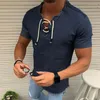 Erkekler Sıradan Gömlekler 2023 Erkekler V yaka Tişört Out Dantel Up Gömlek Kısa Kollu Yıkama Vintage Denim Bluz Fitness Vücut Geliştirme Üstleri