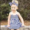 Girl Dresses 2023 Children Kids Toddler Baby Princess Party Striped Headband Blue Tulle Ball Tutu Dress 1 2 3 4 5Y