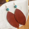 Dangle Earrings Fashion Jewelry Unique Originality Cashmere Big Geometric Leaf Turquoise Statement Drop Leather For Holiday